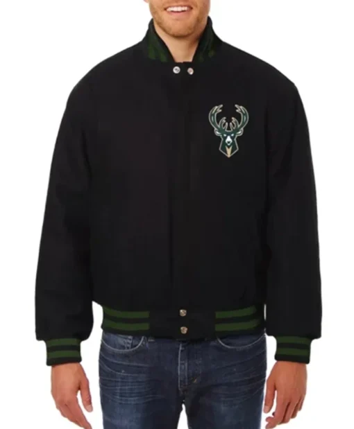 Milwaukee Bucks Black Wool Varsity Jacket