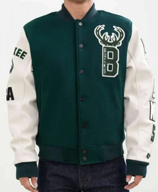 Milwaukee Bucks Green And White Letterman Varsity Jacket