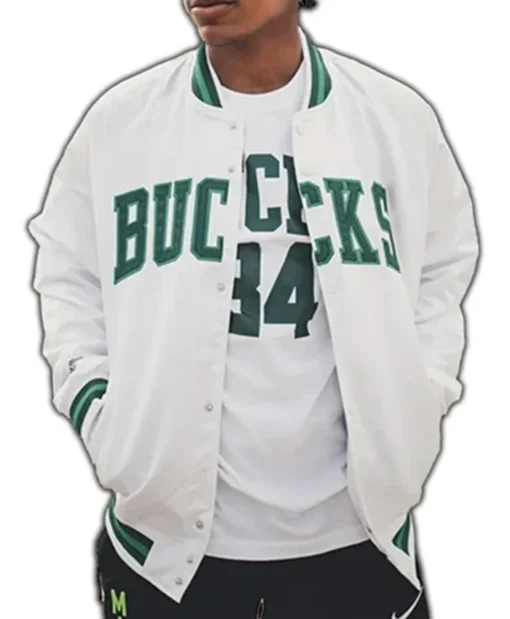 Milwaukee Bucks Hardwood Classics Mixtape White Varsity Jacket