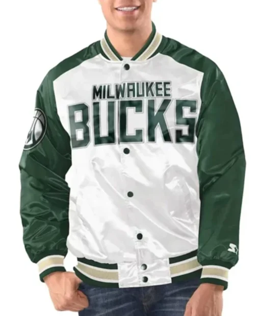 Milwaukee Bucks White And Hunter Green Renegade Varsity Jacket