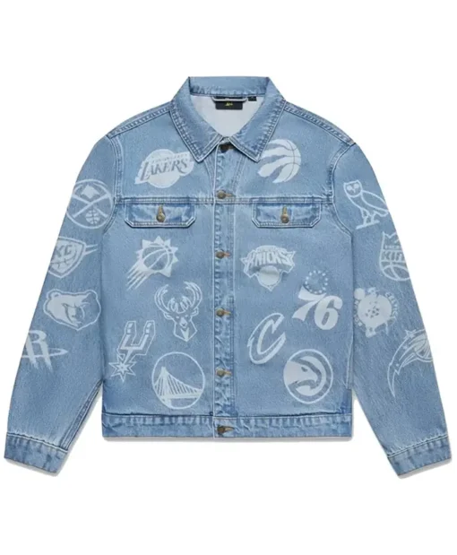 OVO NBA Team Icons Blue Denim Jacket