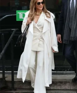Office Romance 2025 Jennifer Lopez White Trench Coat