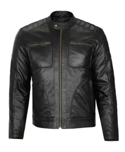 Padded Shoulder Leather Jacket