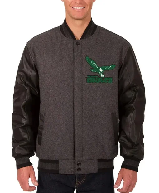 Philadelphia Eagles Charcoal And Black Varsity Jacket