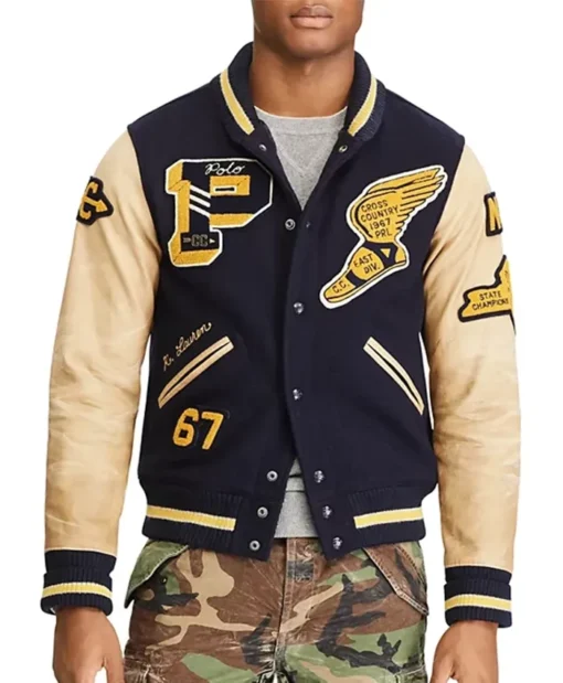 Ralph Lauren Black And Beige Varsity Jacket
