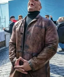 Red Notice Dwayne Johnson Brown Leather Coat