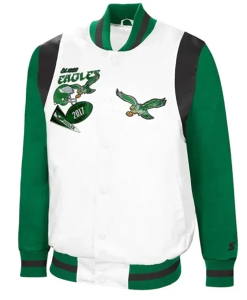The All-american Retro Philadelphia Eagles White kelly Varsity Jacket