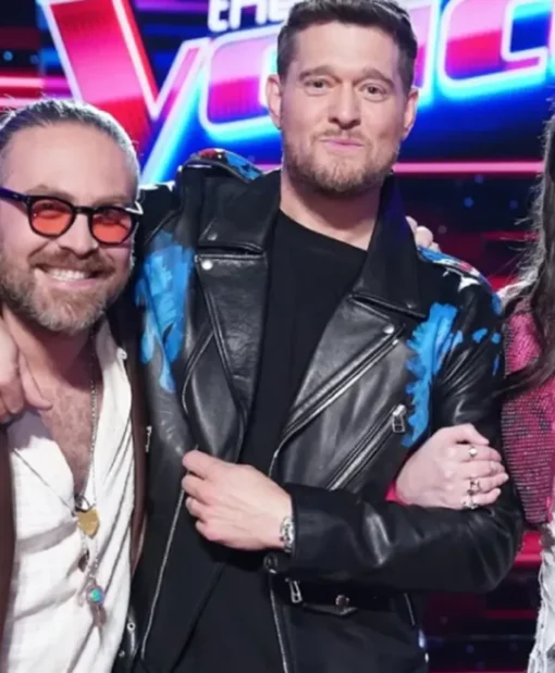 The Voice S27 Michael Bublé Black Leather Biker Jacket