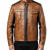 Vintage Wax Tan Dark Brown Leather Jacket For Men