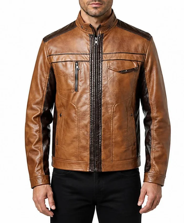 Vintage Wax Tan Dark Brown Leather Jacket For Men