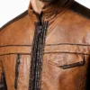 Vintage Wax Tan Dark Brown Leather Jacket Men