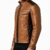 Vintage Wax Tan Dark Brown Leather Jacket Mens