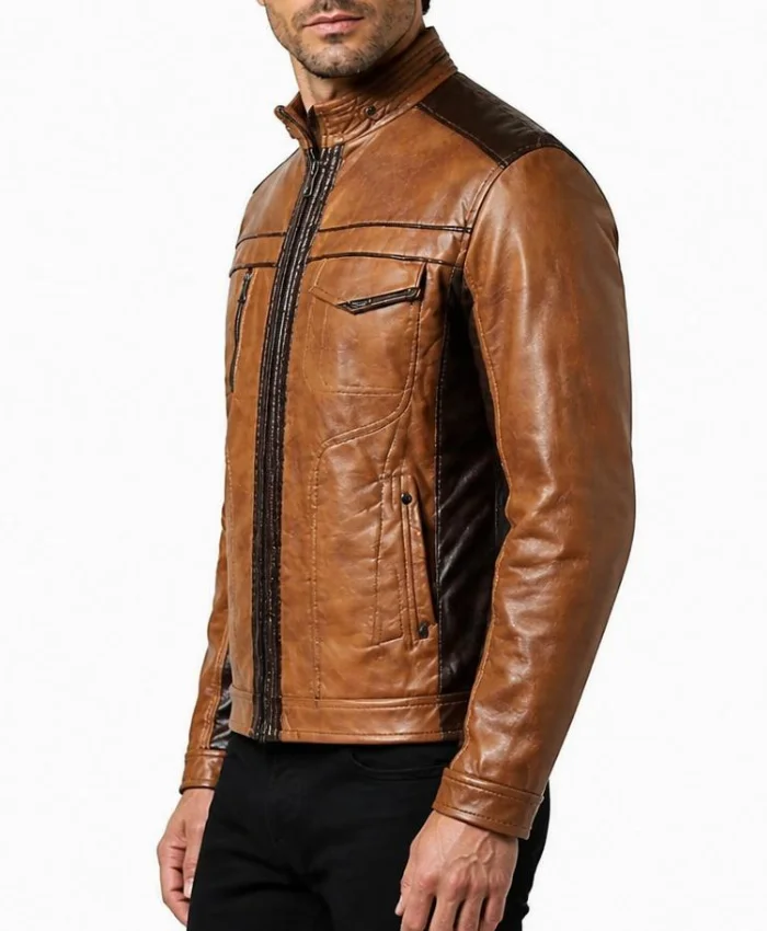 Vintage Wax Tan Dark Brown Leather Jacket Mens