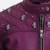 Women Purple Quilted Gold Studded Leather Jacket