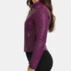 Women Quilted Gold Purple Studded Leather Jacket
