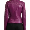 Womens Purple Quilted Gold Studded Leather Jacket