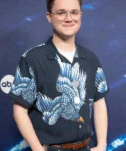 American Idol S23 Josh Kings Blue Bird Print Shirt