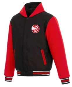 Atlanta Hawks Black And Red Hooded Varsity Jacket