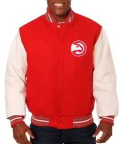 Atlanta Hawks Red And White Letterman Varsity Jacket