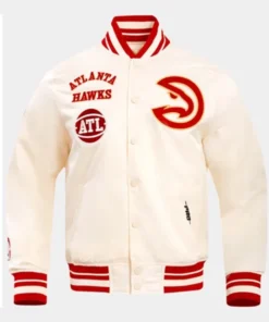 Atlanta Hawks Retro Classic Rib OFF-White Varsity Jacket