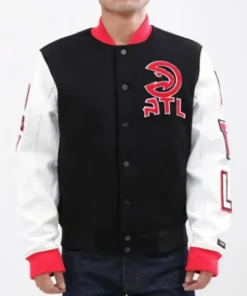 Atlanta Hawks White And Black Varsity Jacket