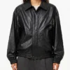 Black loose-fit Leather Jacket For Women