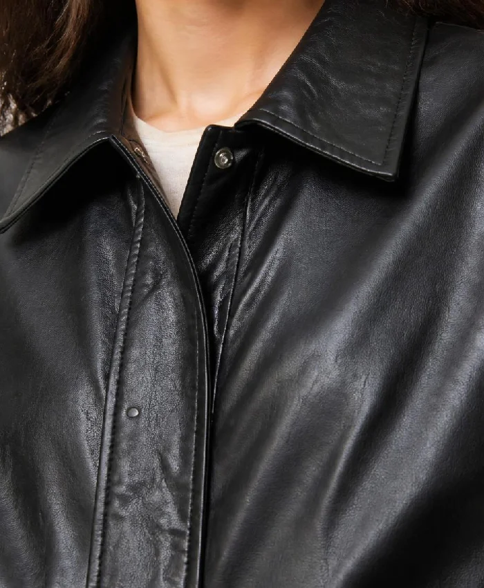 Black loose-fit Leather Jacket Women