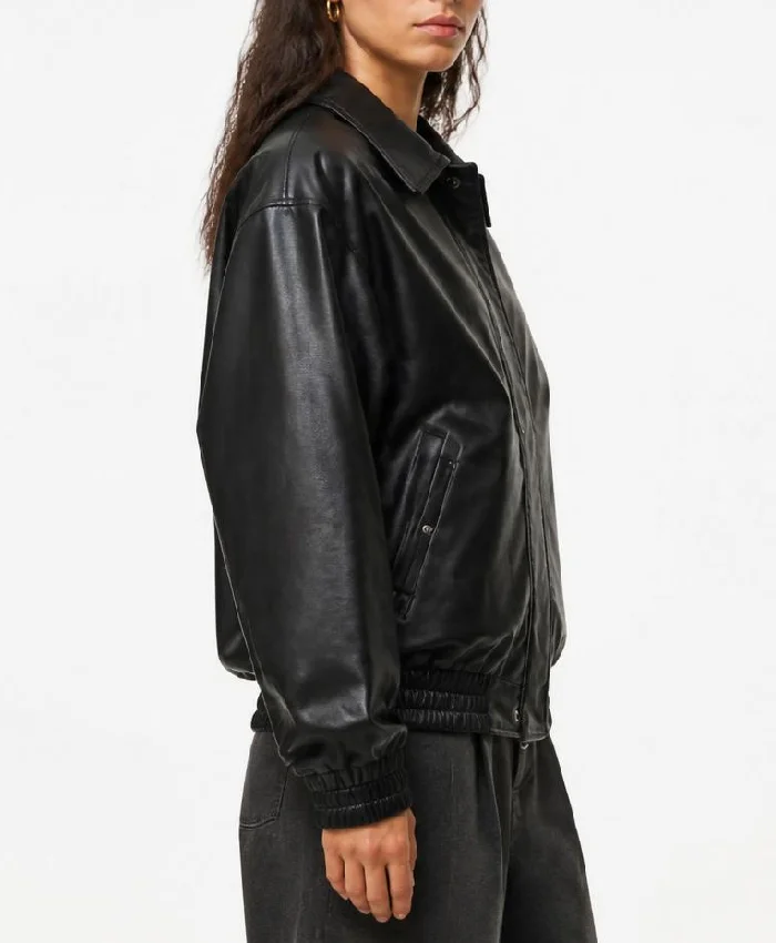 Black loose-fit Leather Jacket Womens
