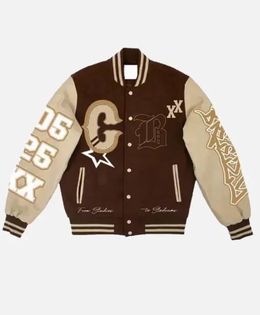 Breezy Bowl XX Brown And Beige Letterman Varsity Jacket