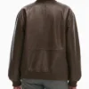Brown Leather Oversized Bomber Jacket For Women