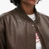 Brown Leather Oversized Bomber Jacket Women
