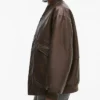 Brown Leather Oversized Bomber Jacket Womens