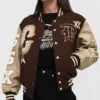 Buy Breezy Bowl XX Brown And Beige Letterman Varsity Jacket