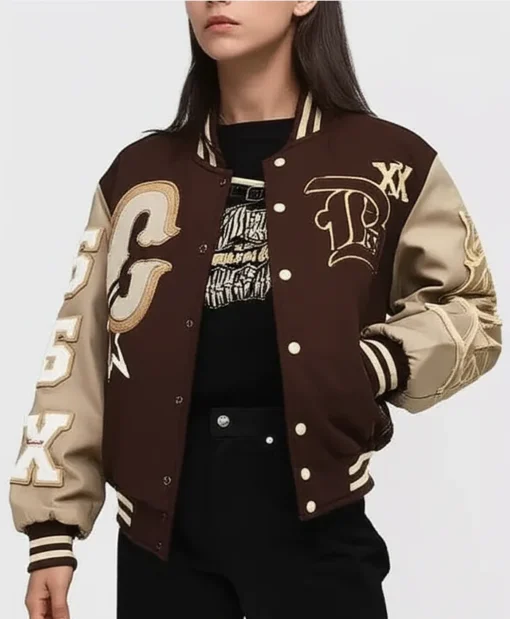 Buy Breezy Bowl XX Brown And Beige Letterman Varsity Jacket