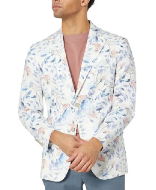 Buy Now Below Deck Down Under Season 03 White Slim-Fit Floral Print Blazer For Unisex