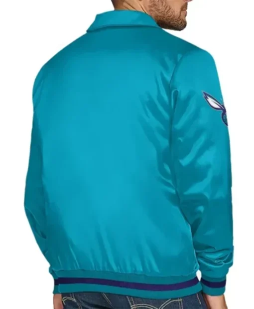 Buy Now Charlotte Hornets Stitch Applique Teal Blue Varsity Jacket For Unisex
