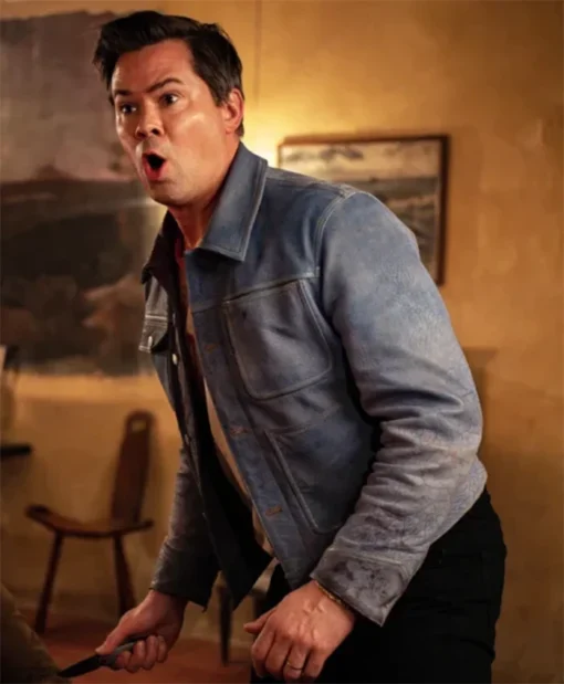 Buy Now Cole Movie I Don’t Understand You 2025 Andrew Rannells Blue Leather Jacket For Unisex