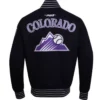 Buy Now Colorado Rockies Current Logo Game Day Eggshell Black Varsity Jacket For Unisex