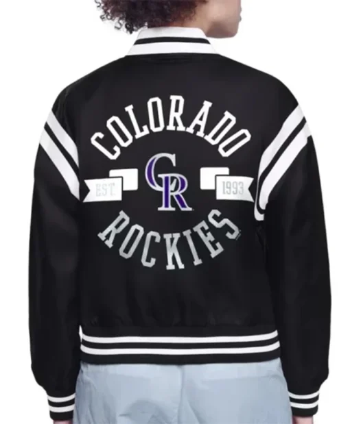 Buy Now Colorado Rockies Printed Logo Black Varsity Jacket For Unisex