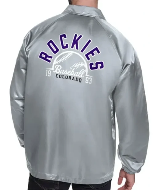 Buy Now Colorado Rockies Retro Logo Coaches Silver Varsity Jacket For Unisex