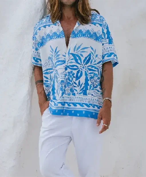 Buy Now Love Island USA Season 07 Callum Hole Blue Short Sleeve Shirt For Unisex