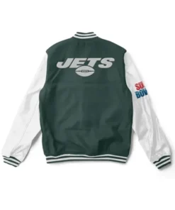 Buy Now NY Jets Super Bowler White And Green Varsity Jacket For Men And Women