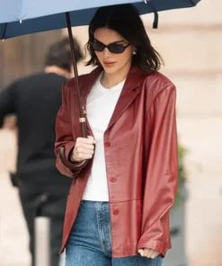 Buy Now Paris 2025 Kendall Jenner Maroon Leather Blazer For Men And Women