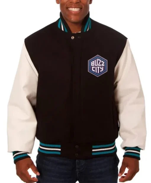 Charlotte Hornets Black And White Letterman Varsity Jacket