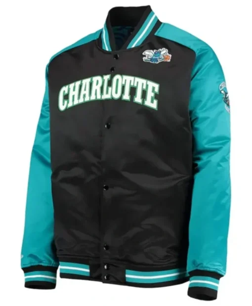 Charlotte Hornets Black and Teal Hardwood Classics Reload 3.0 Varsity Jacket
