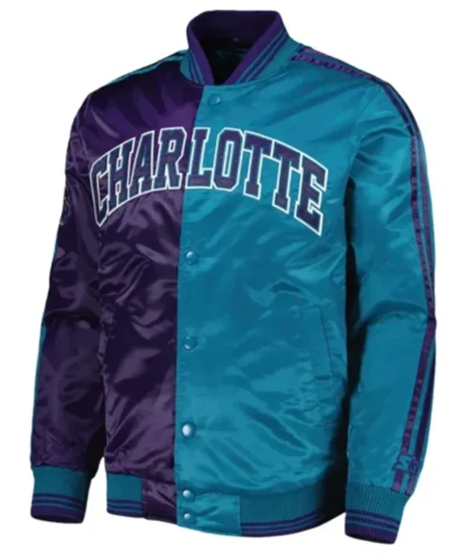 Charlotte Hornets Fast Break Purple And Teal Blue Varsity Jacket