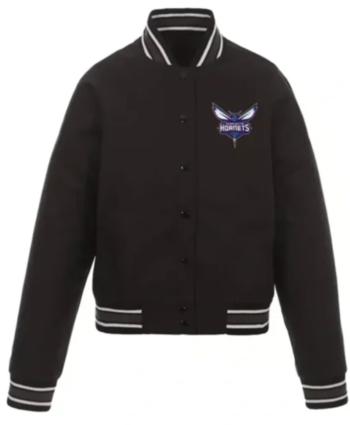Charlotte Hornets Poly Twill Black Varsity Jacket