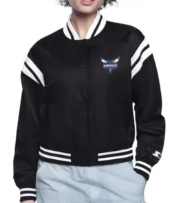 Charlotte Hornets Printed Logo Black Varsity Jacket