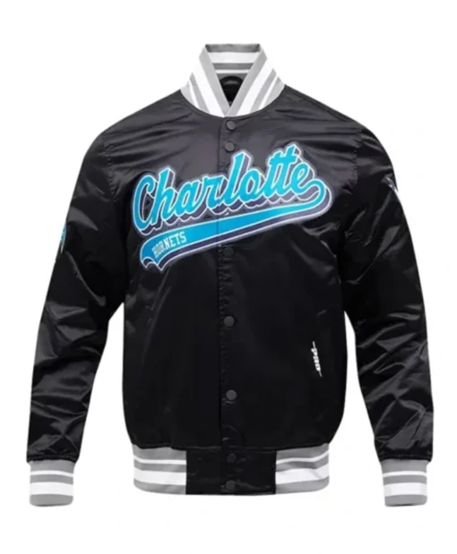 Charlotte Hornets Script Tail Black Varsity Jacket