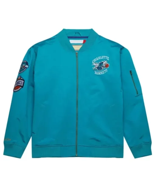 Charlotte Hornets Vintage Logo Aqua Lightweight Bomber Jacket